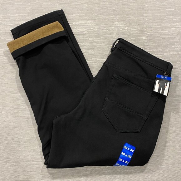 CAT Caterpillar Work Pants Mens 36 x 30 Black Canvas Fleece Lined Insulated - Picture 1 of 13